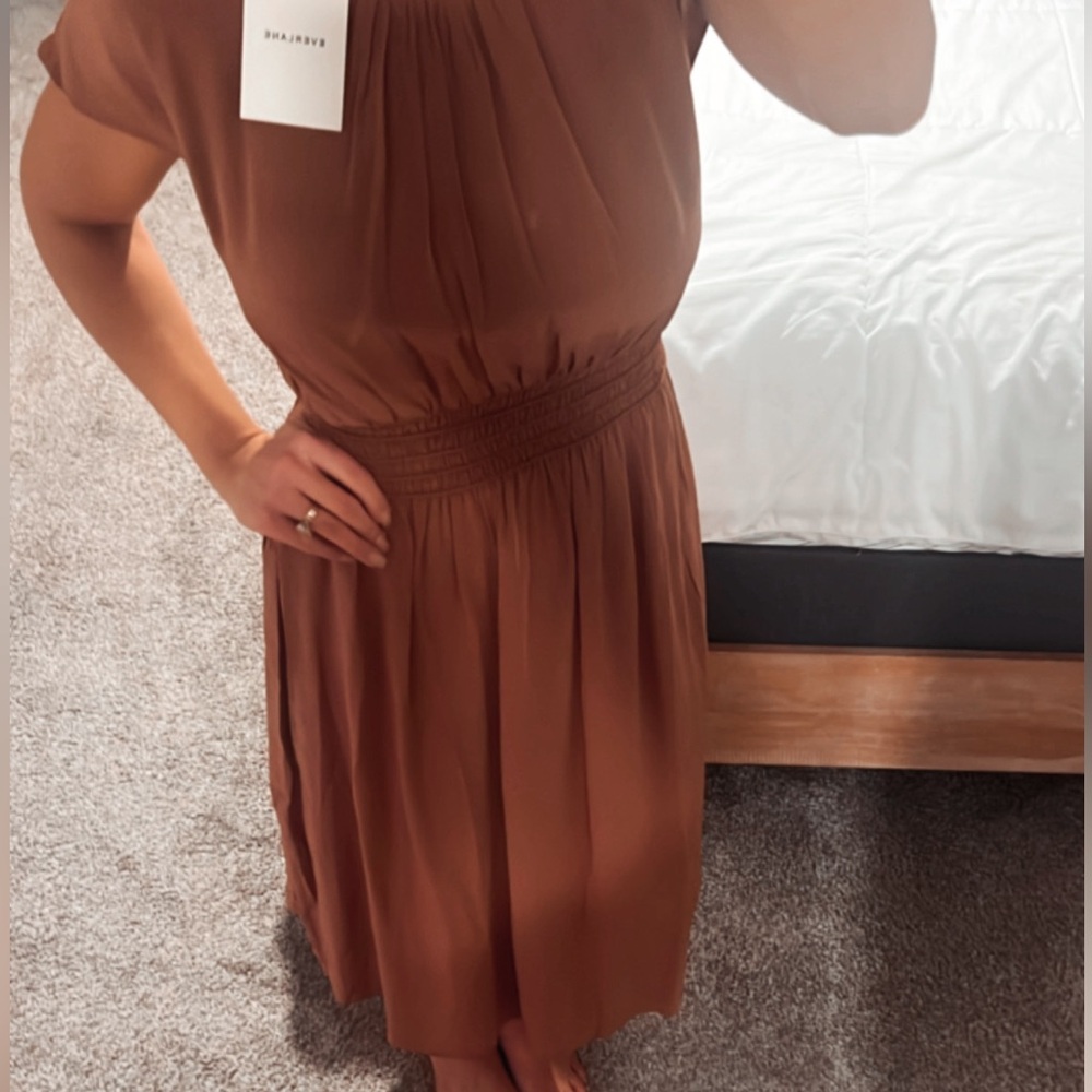 NWT Everlane The Gathered Midi Brown Dress
